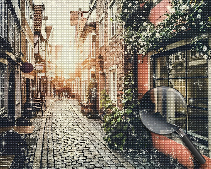 Stadtstraße bei Sonnenuntergang Diamond Painting
