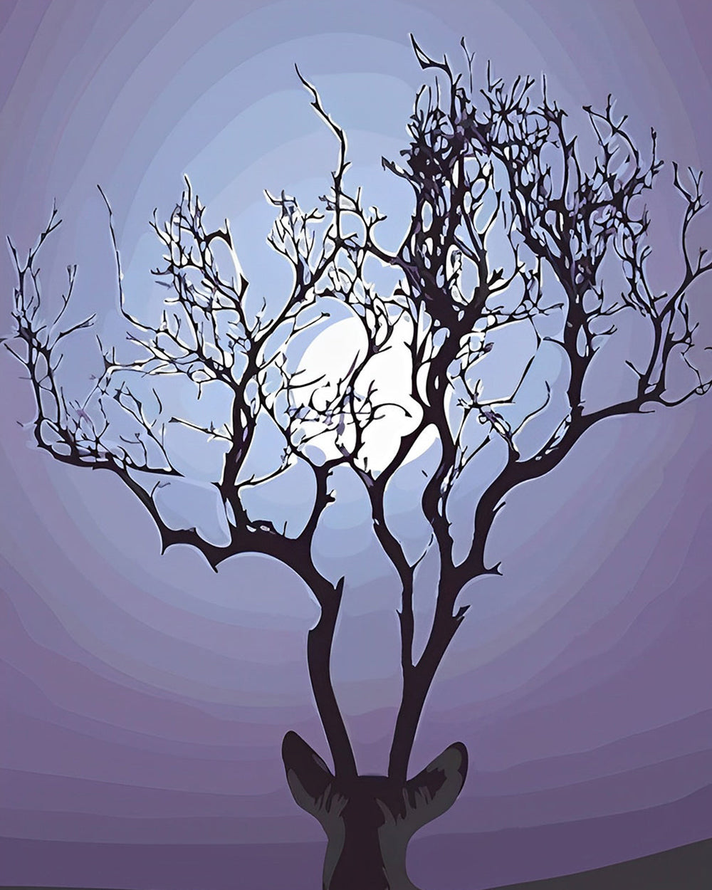 Staghornbaum und einsamer Mond Diamond Painting