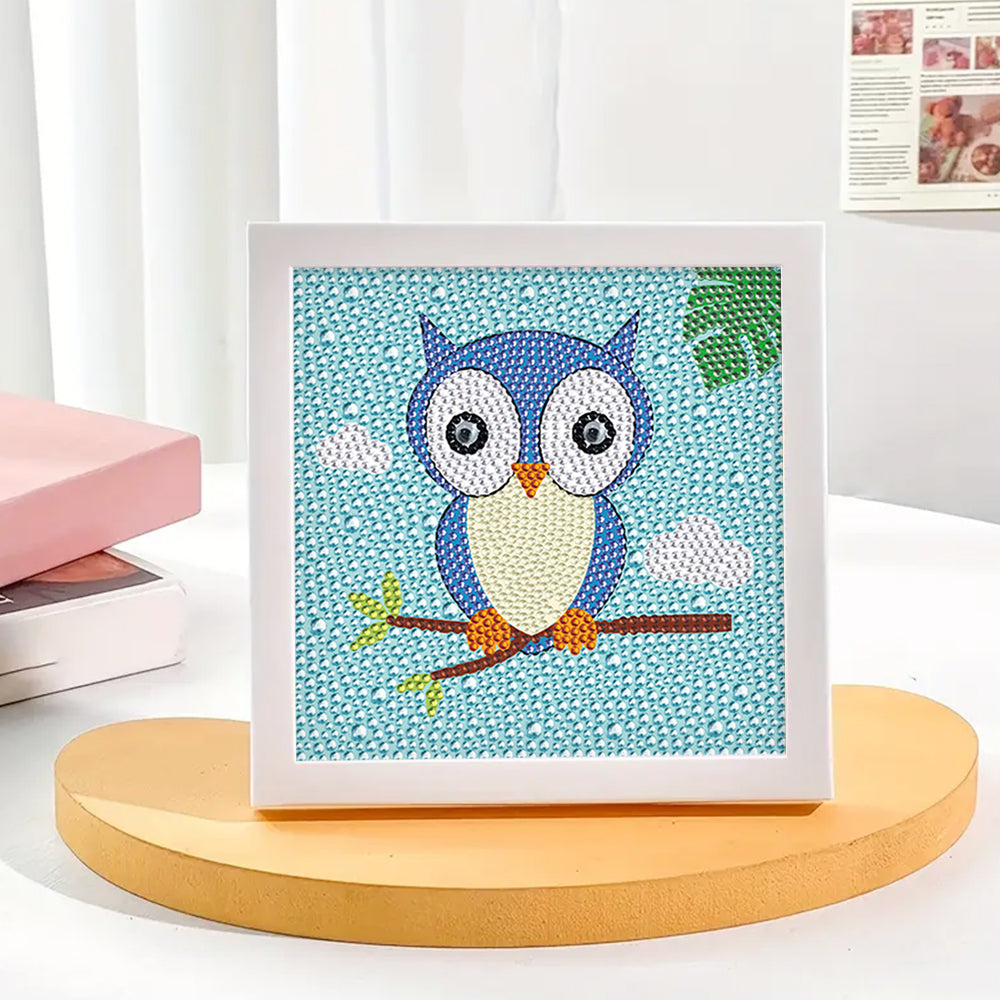 Steinkauz auf einem Ast Mini-Kristallpünktchen Diamond Painting
