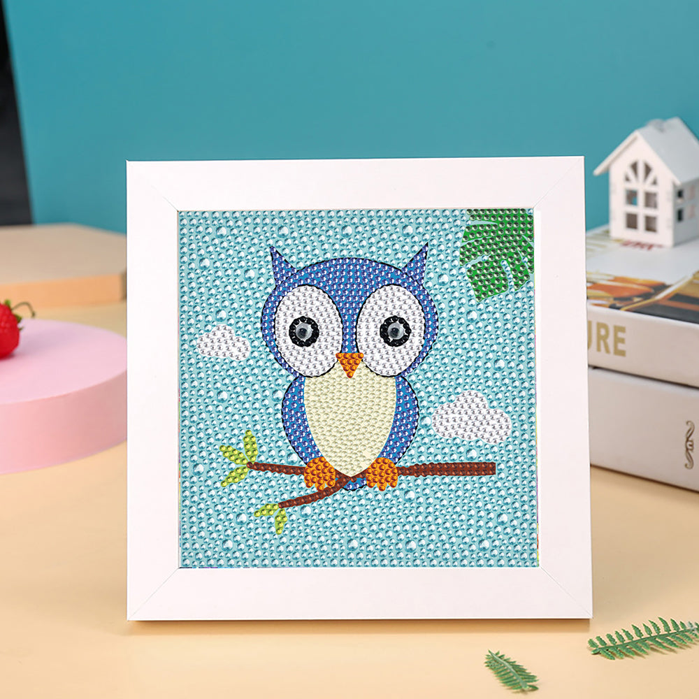 Steinkauz auf einem Ast Mini-Kristallpünktchen Diamond Painting