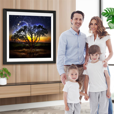 Sternenhimmel und einsamer Baum Diamond Painting