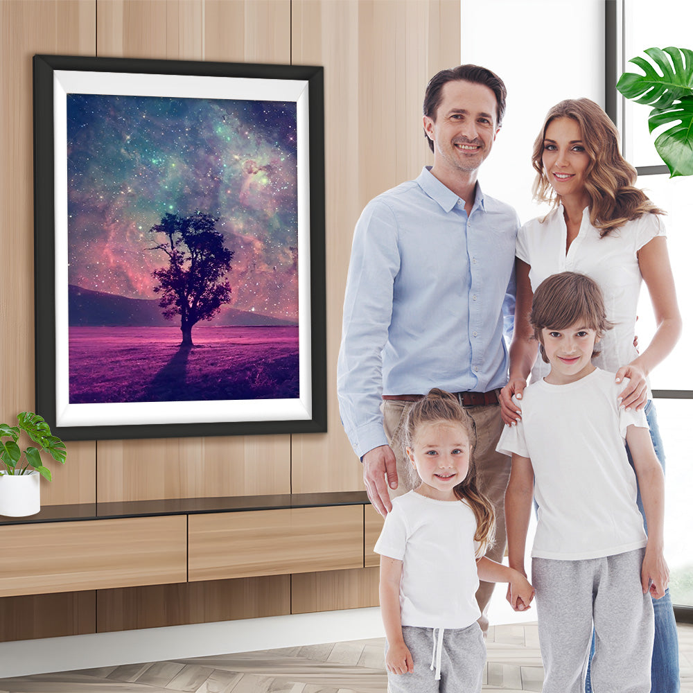 Sternenhimmel und einsamer Baum Diamond Painting