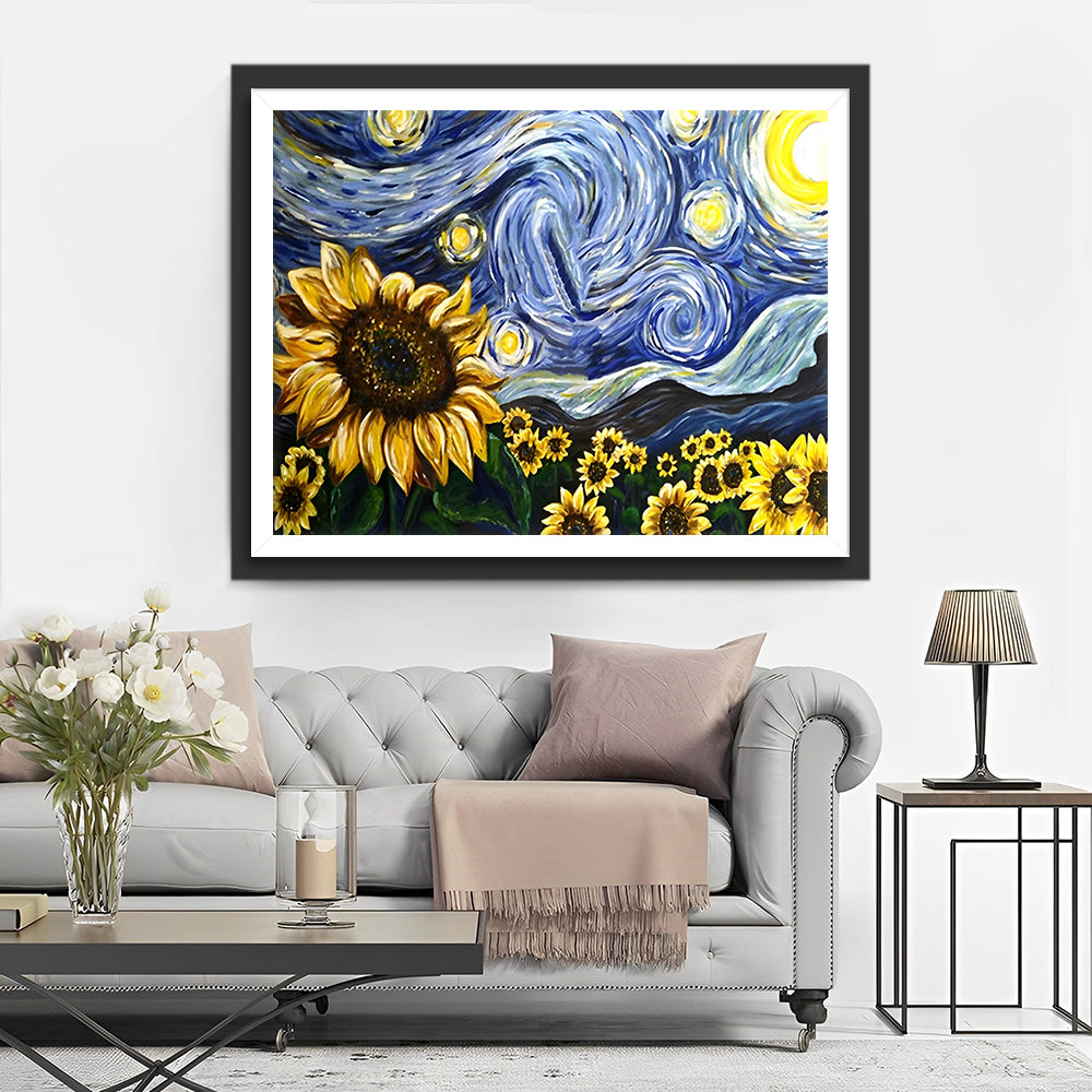 Sternenhimmel und Sonnenblumen Diamond Painting