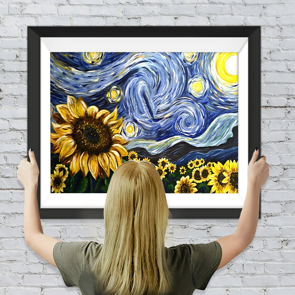 Sternenhimmel und Sonnenblumen Diamond Painting
