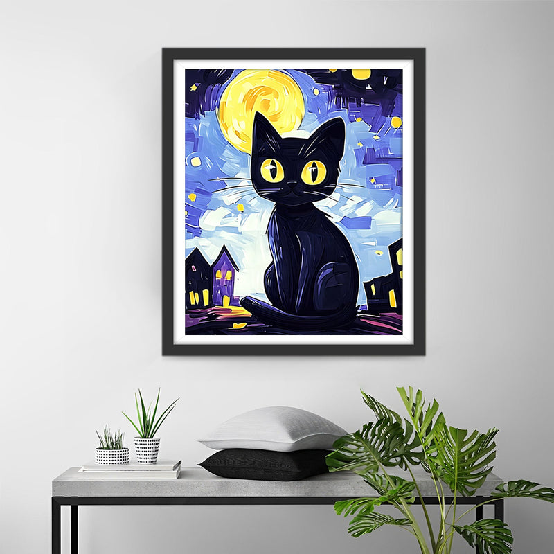 Sternennacht Schwarze Katze Diamond Painting