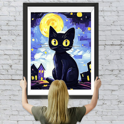 Sternennacht Schwarze Katze Diamond Painting