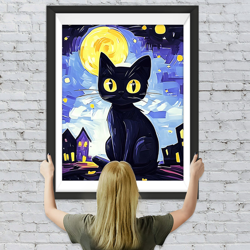Sternennacht Schwarze Katze Diamond Painting