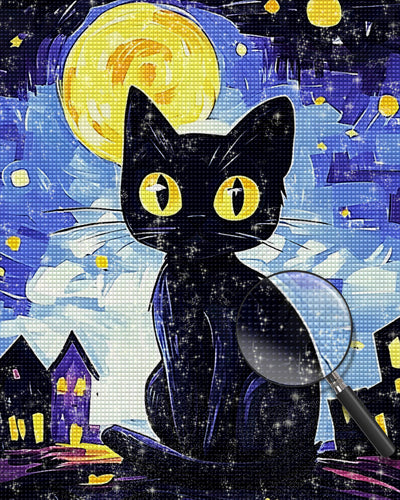 Sternennacht Schwarze Katze Diamond Painting