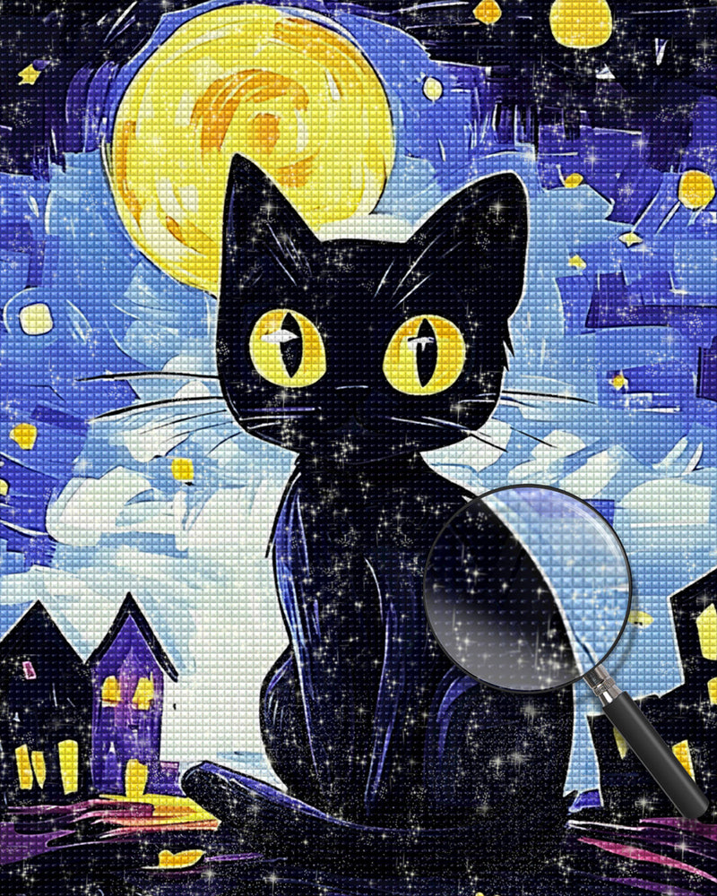 Sternennacht Schwarze Katze Diamond Painting