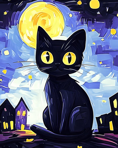Sternennacht Schwarze Katze Diamond Painting
