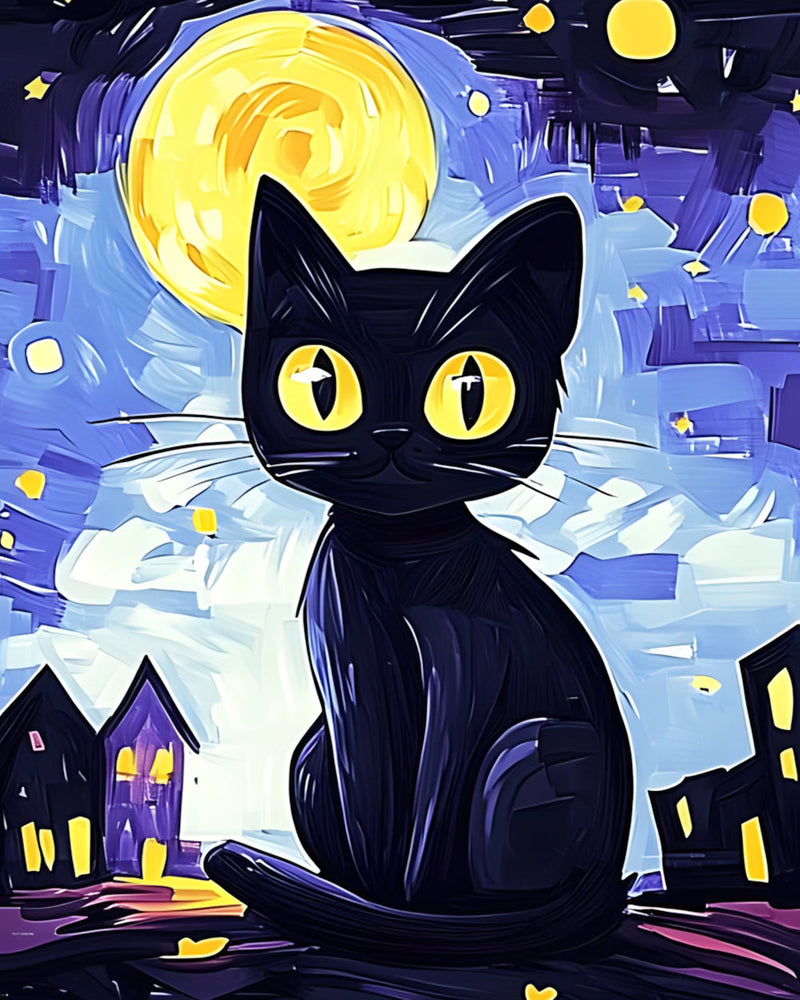 Sternennacht Schwarze Katze Diamond Painting