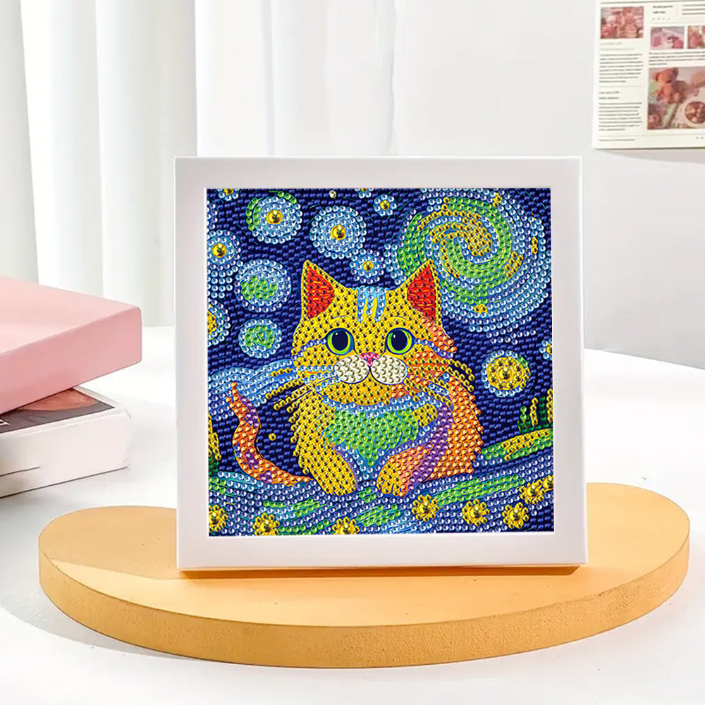 Sternennacht und Katze Mini-Kristallpünktchen Diamond Painting