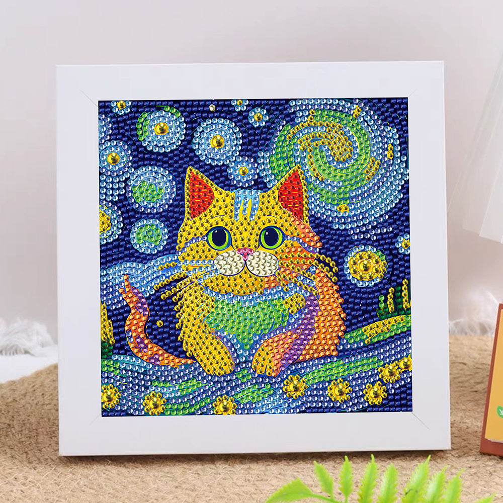 Sternennacht und Katze Mini-Kristallpünktchen Diamond Painting