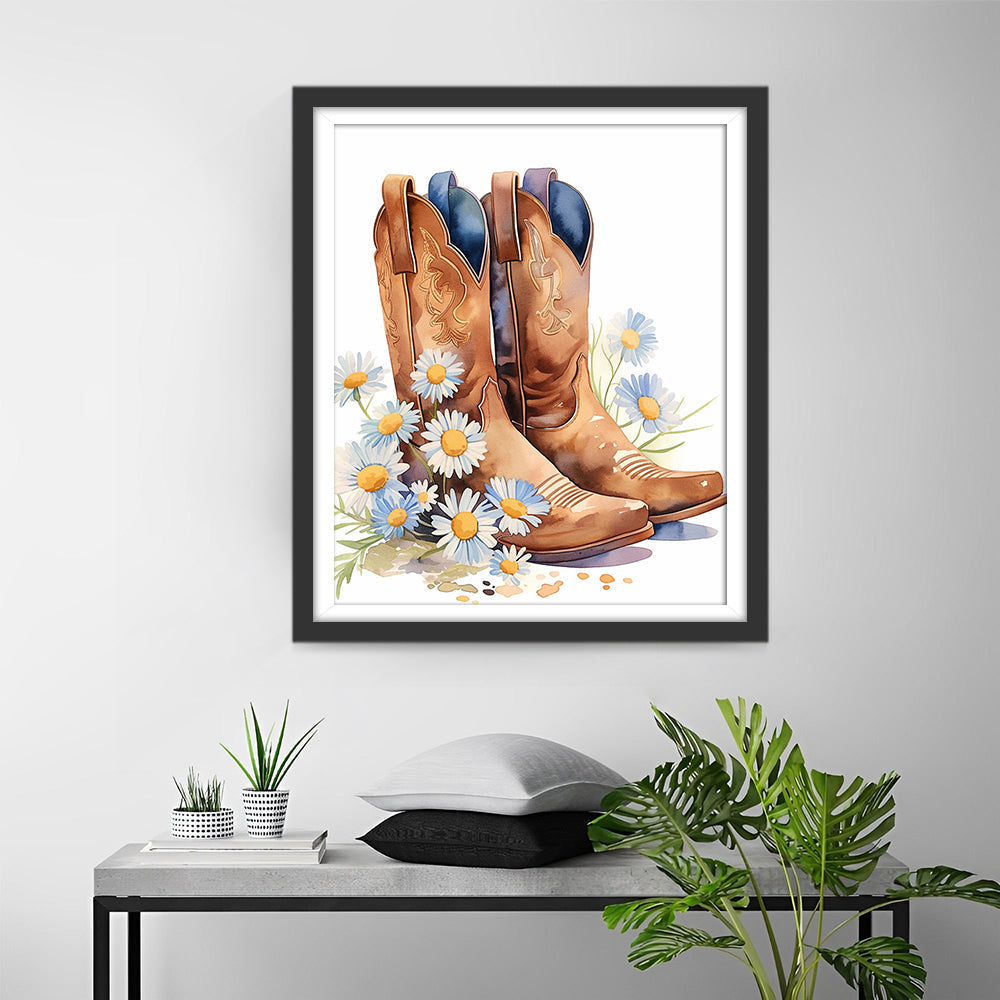 Stiefel und Gänseblümchen Diamond Painting