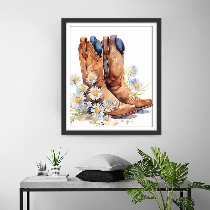 Stiefel und Gänseblümchen Diamond Painting