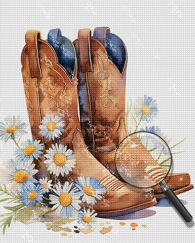 Stiefel und Gänseblümchen Diamond Painting