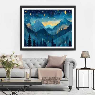 Stille Berge unter dem Sternenhimmel Diamond Painting