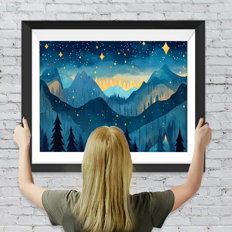 Stille Berge unter dem Sternenhimmel Diamond Painting