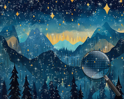 Stille Berge unter dem Sternenhimmel Diamond Painting