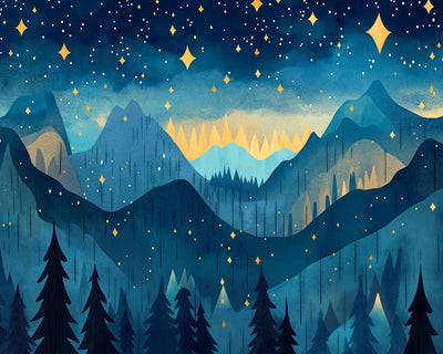 Stille Berge unter dem Sternenhimmel Diamond Painting