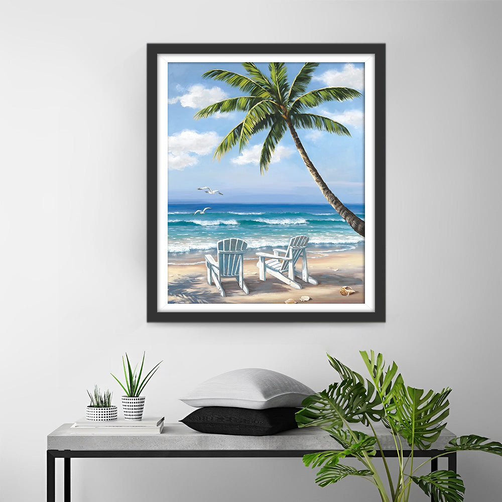 Strandstühle und Palmen Diamond Painting