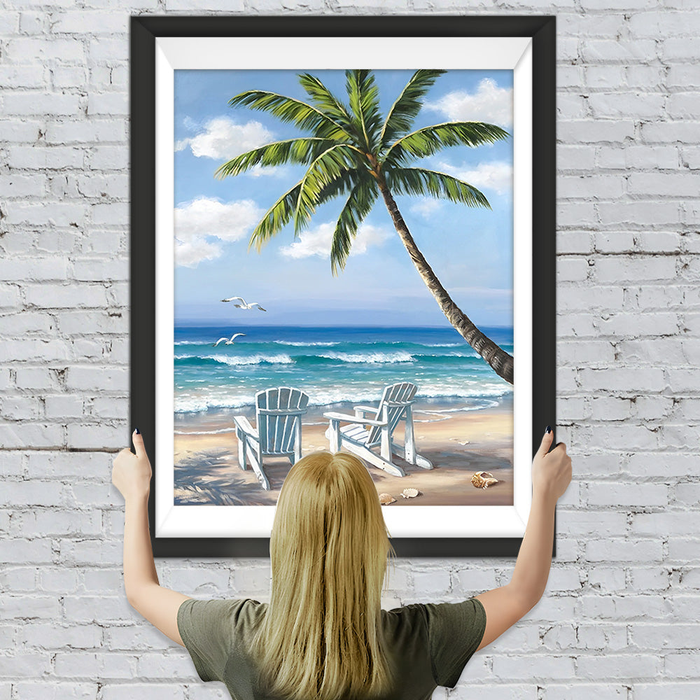 Strandstühle und Palmen Diamond Painting