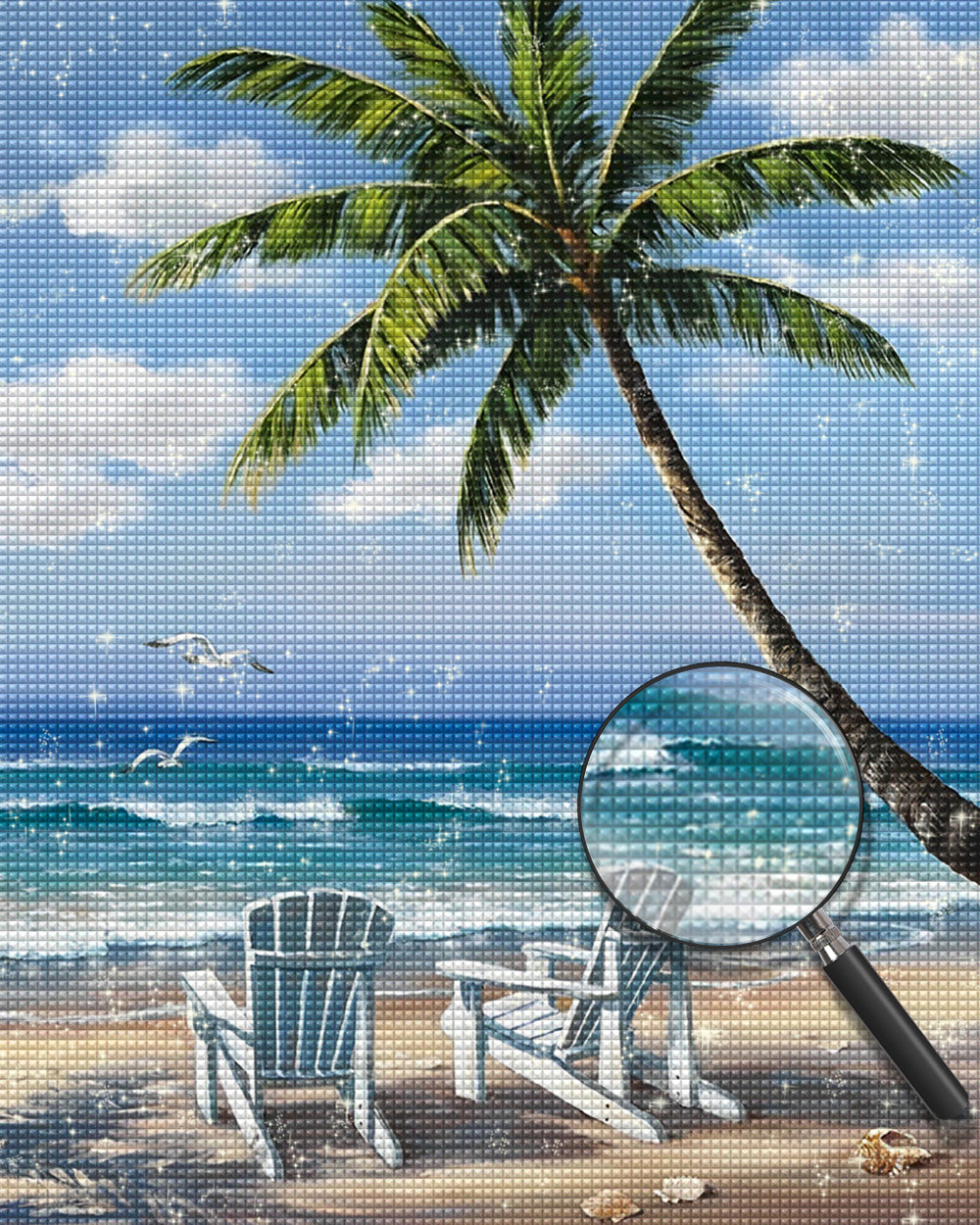 Strandstühle und Palmen Diamond Painting