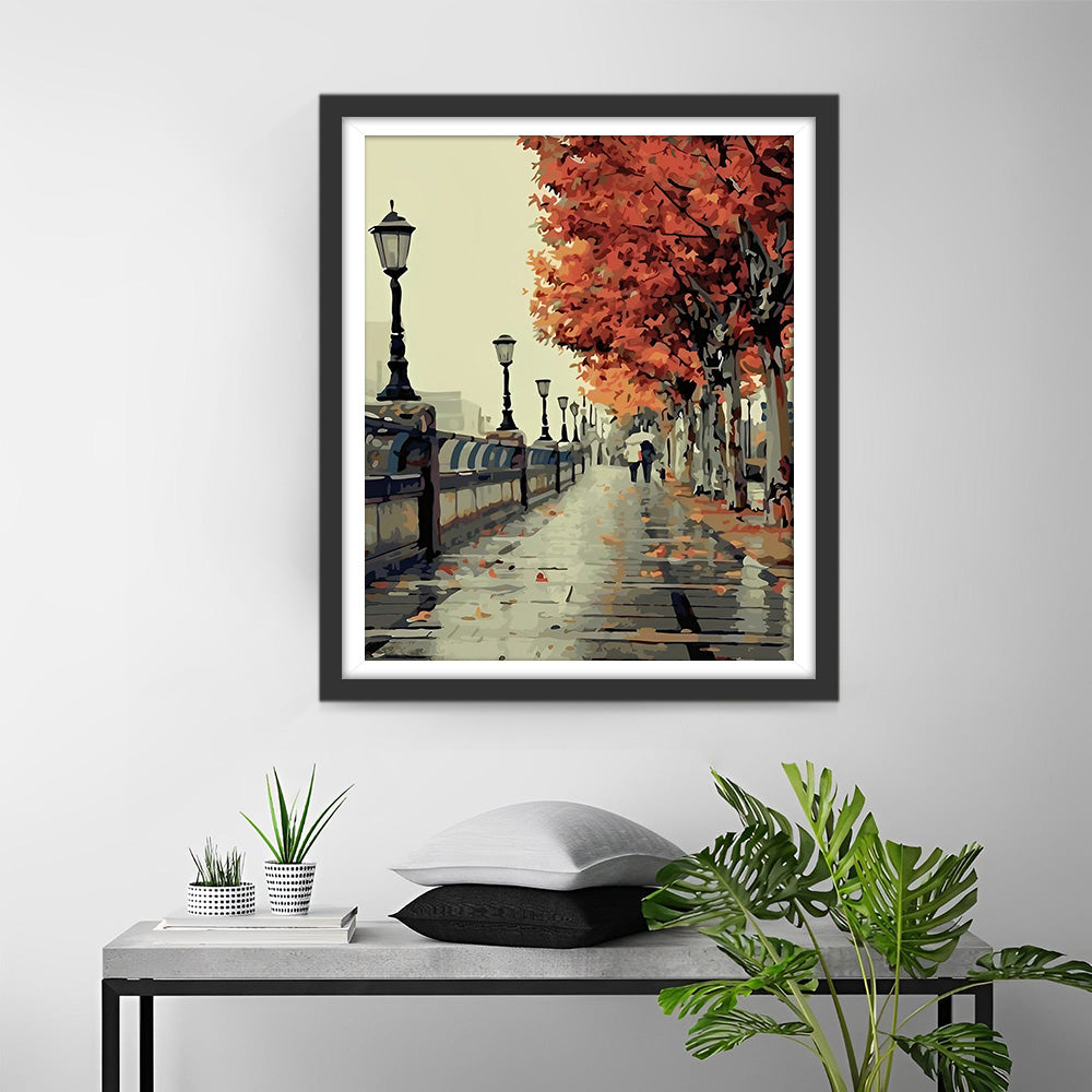 Straße nach Regen im Herbst Diamond Painting