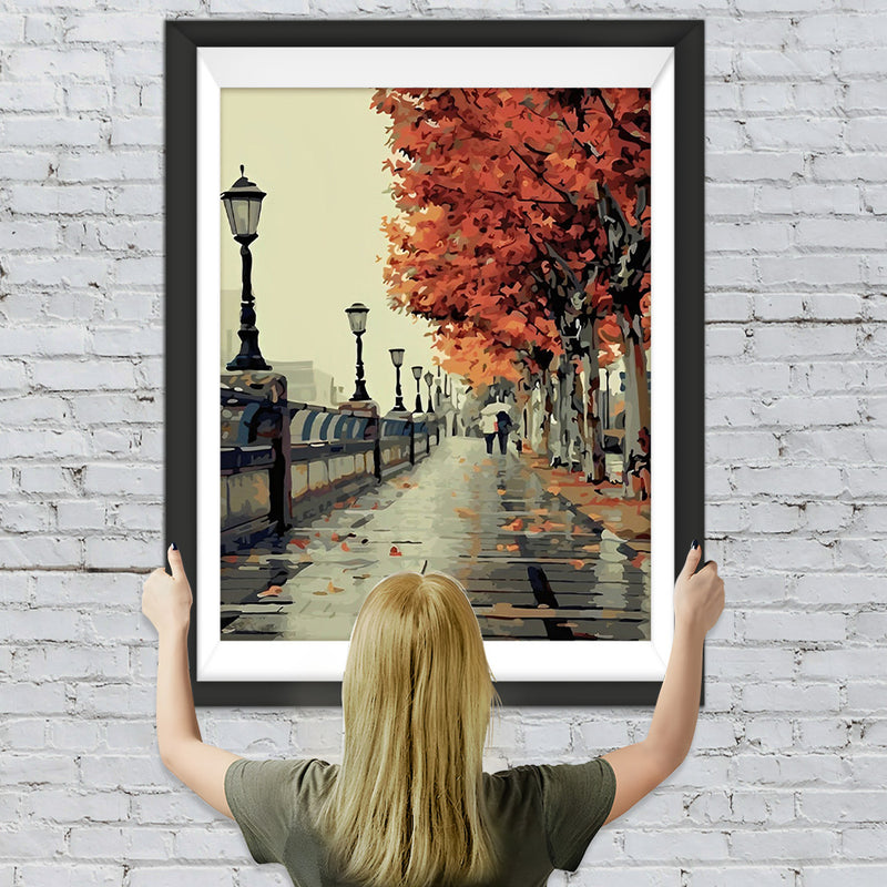Straße nach Regen im Herbst Diamond Painting