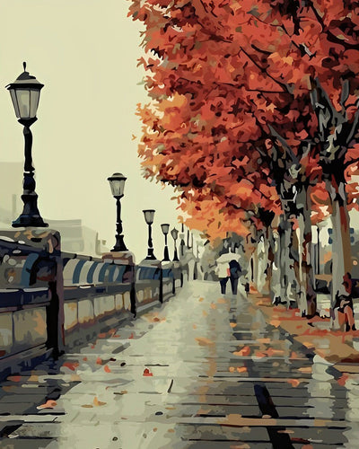 Straße nach Regen im Herbst Diamond Painting
