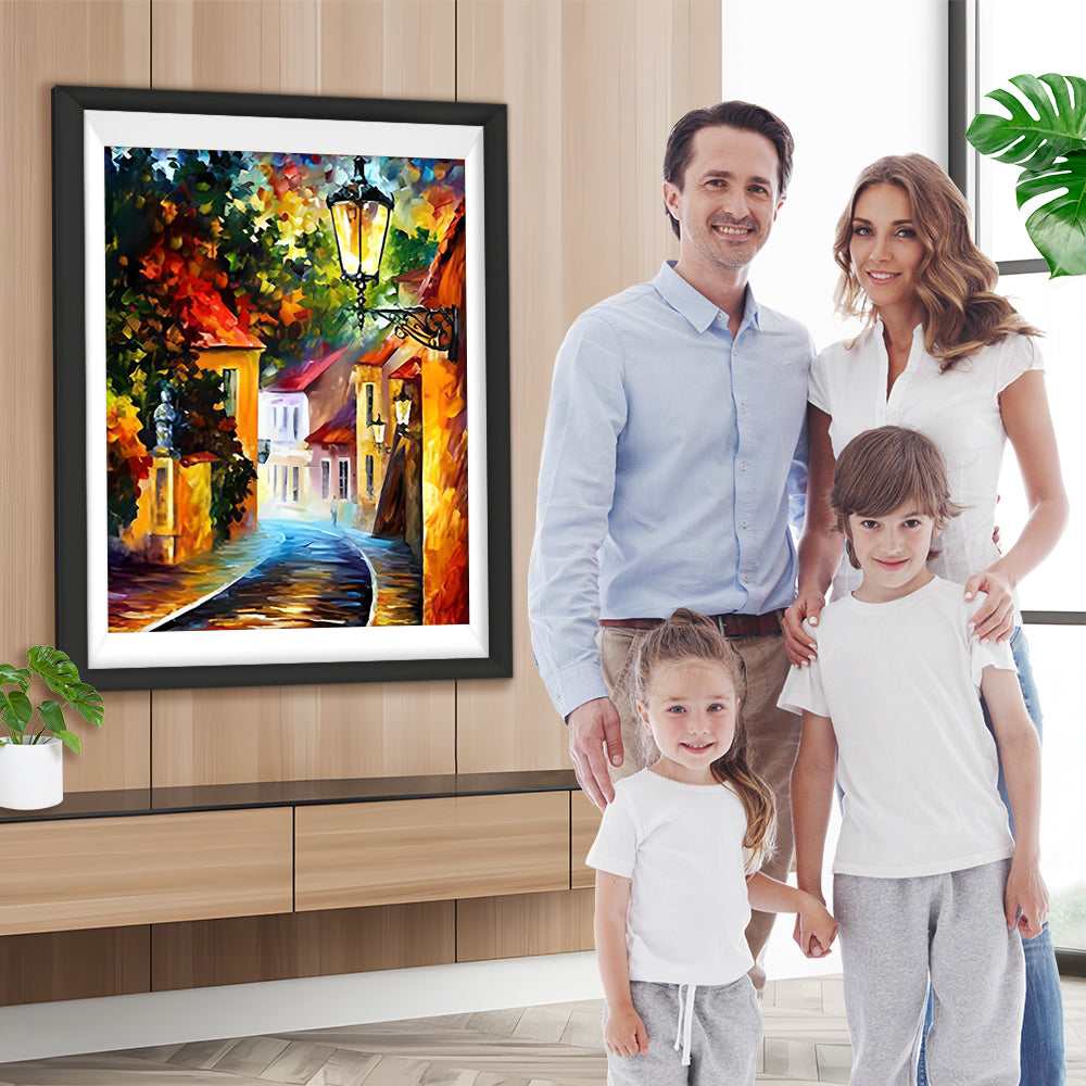 Straßenlaterne in einer kleinen Stadt Diamond Painting