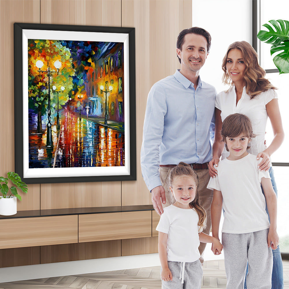 Straßenlaternen im nächtlichen Regen Diamond Painting