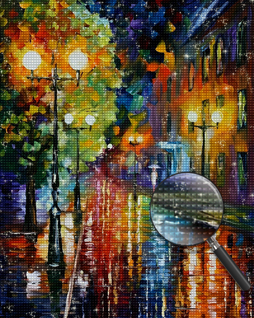 Straßenlaternen im nächtlichen Regen Diamond Painting