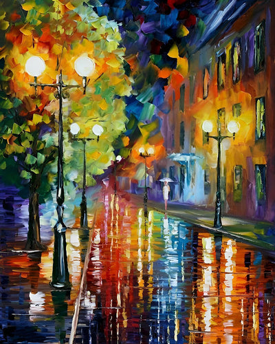 Straßenlaternen im nächtlichen Regen Diamond Painting