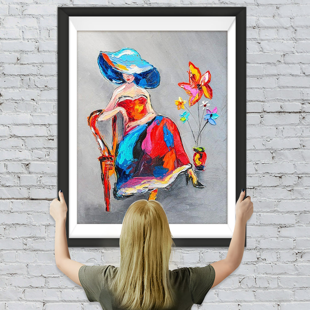 Stylische Frau und Blumen Diamond Painting