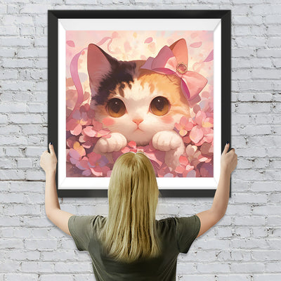 Süße Katze und Rosa Blumen Diamond Painting