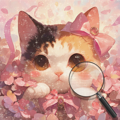 Süße Katze und Rosa Blumen Diamond Painting