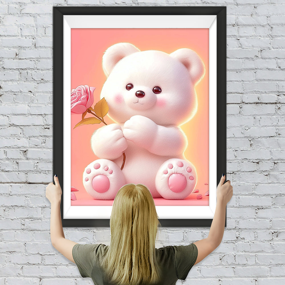 Süßer Cartoon Bär mit Rosa Rose Diamond Painting