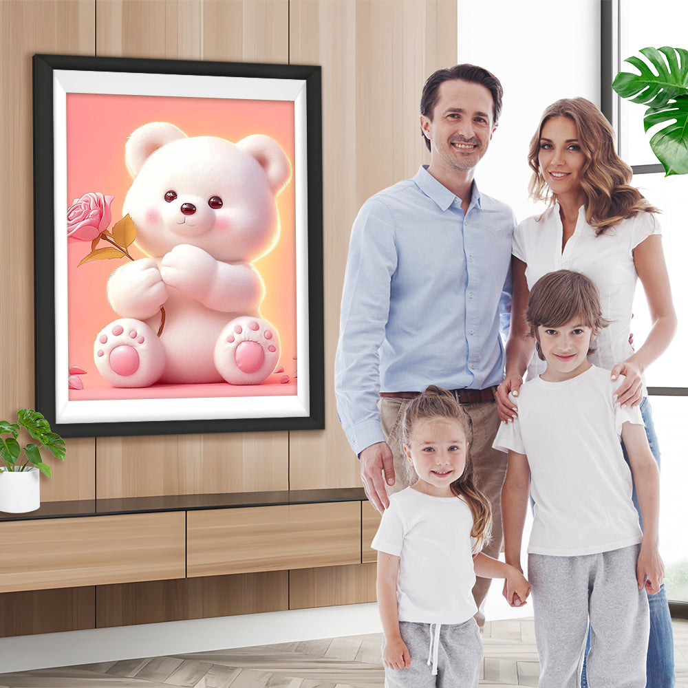 Süßer Cartoon Bär mit Rosa Rose Diamond Painting