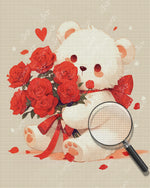 Süßer Cartoon Bär mit Roten Rosen Diamond Painting