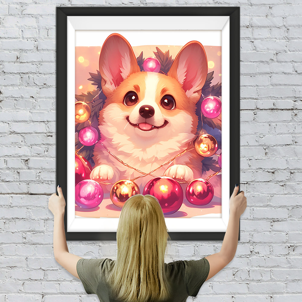 Süßer Corgi mit Weihnachtskugeln Diamond Painting