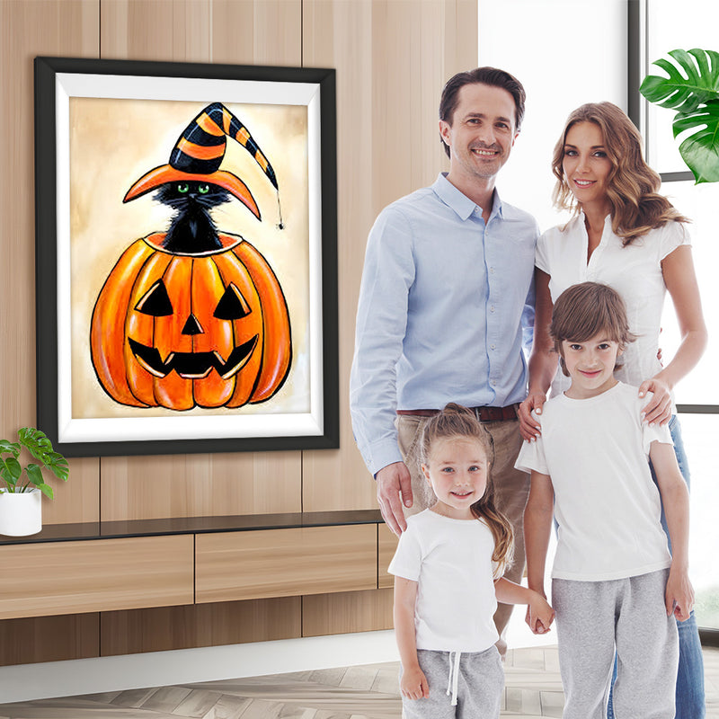 Süßer Halloween-Kürbis und Katze Diamond Painting