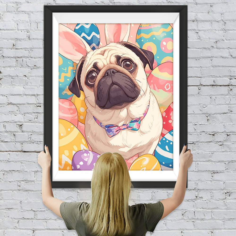 Süßer Mops und Ostereier Diamond Painting