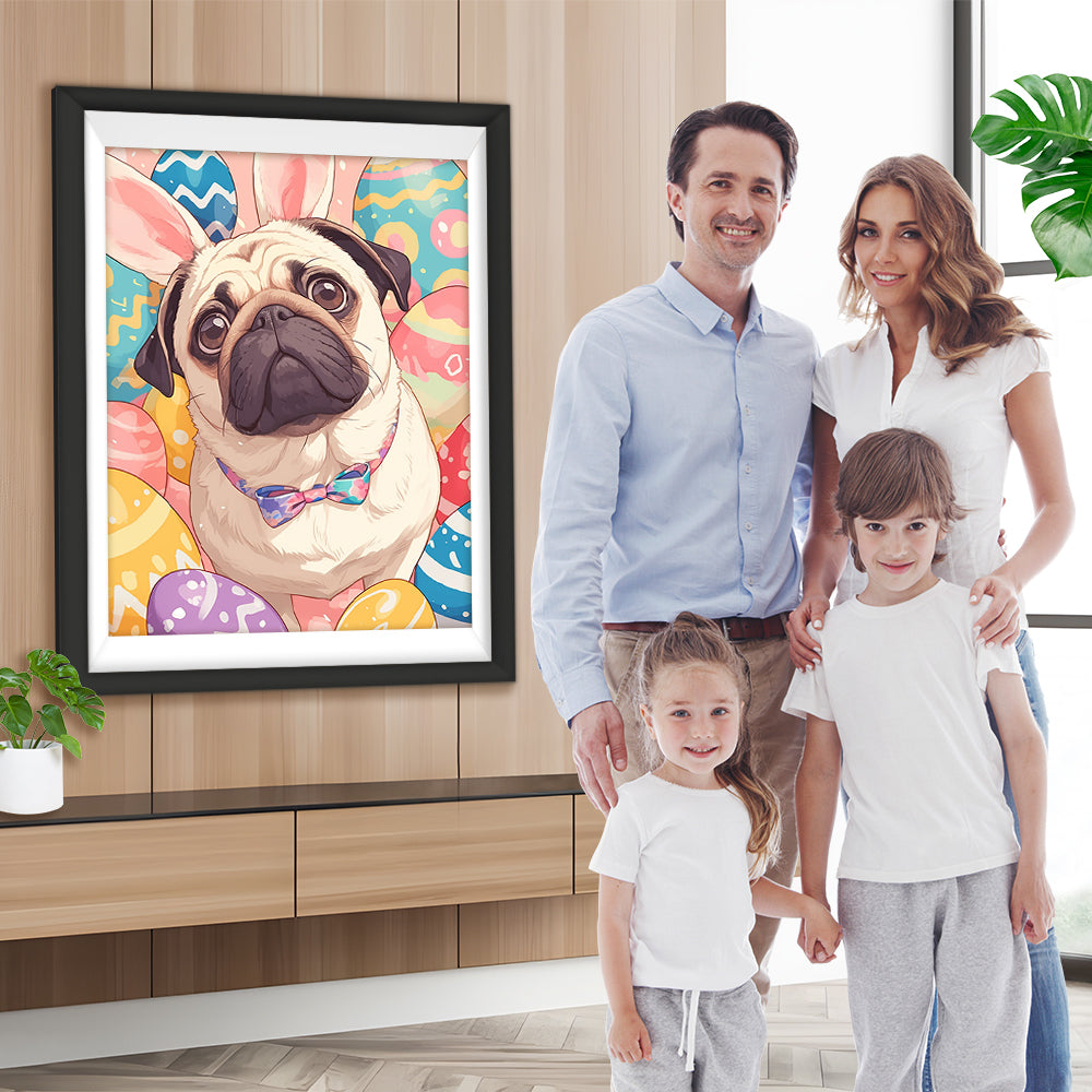 Süßer Mops und Ostereier Diamond Painting