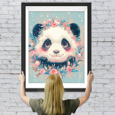 Süßer Panda mit Blumen Diamond Painting