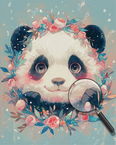 Süßer Panda mit Blumen Diamond Painting