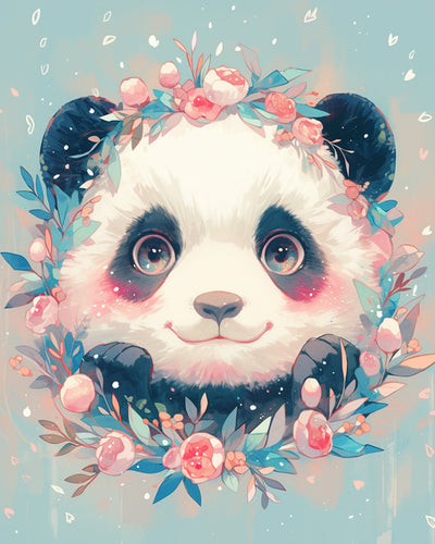 Süßer Panda mit Blumen Diamond Painting