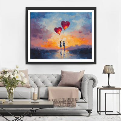Süßes Paar hält herzförmige Ballons Diamond Painting