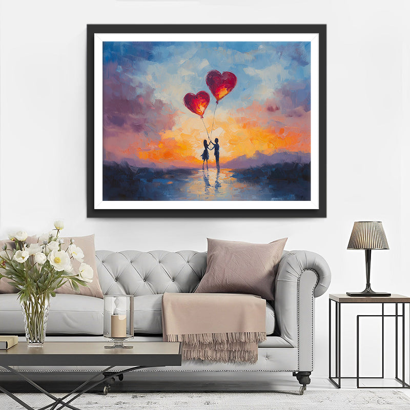 Süßes Paar hält herzförmige Ballons Diamond Painting