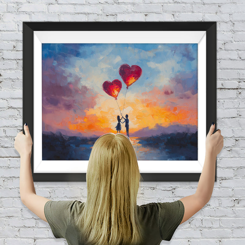Süßes Paar hält herzförmige Ballons Diamond Painting